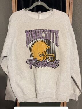 Minnesota Vikings Football Graphic Sweatshirt - Light Gray, Purple & Gold